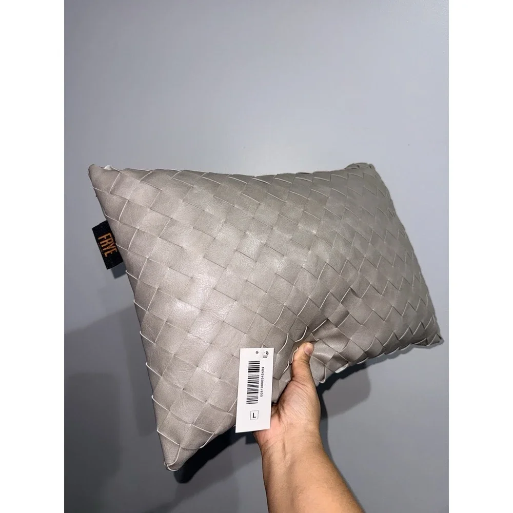 FRYE Woven Leather Pillow Gray Rectangular 20x14